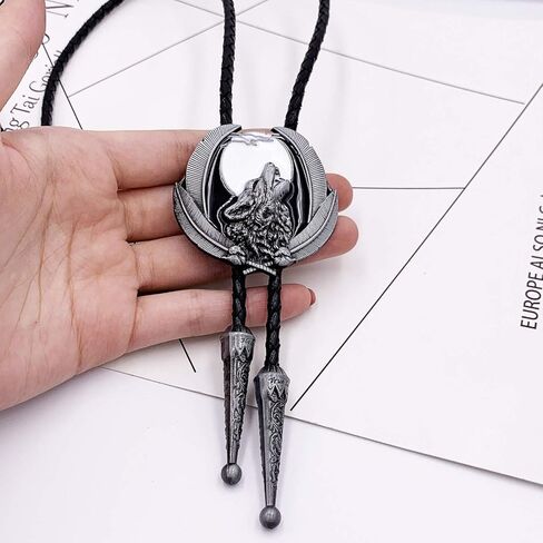ربطة عنق للرجال من Lanxy American Vintage Fashion Western Cowboy Black Enamel Wolf Moon Bolo لون رمادي in Saudi Arabia