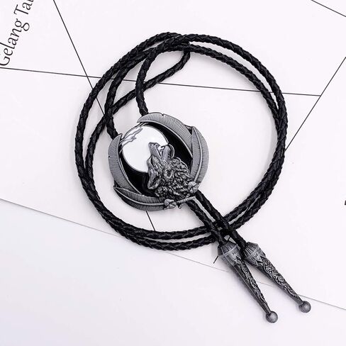 ربطة عنق للرجال من Lanxy American Vintage Fashion Western Cowboy Black Enamel Wolf Moon Bolo لون رمادي in Saudi Arabia