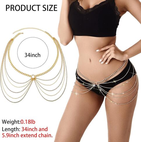 Rhinestone Body Chains Jewelry For Women And Girls Sexy Belly Waist Chain Bikini Beach Accessories Suitable for a Variety of Carnival scenes in Saudi Arabia