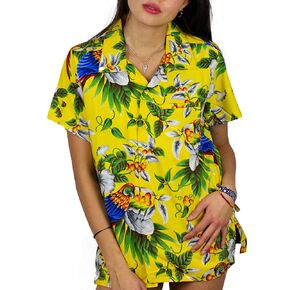V.H.O. Funky Hawaiian Blouse Women Short-Sleeve Front-Pocket Cherry Parrot Multiple Colors in Kuwait