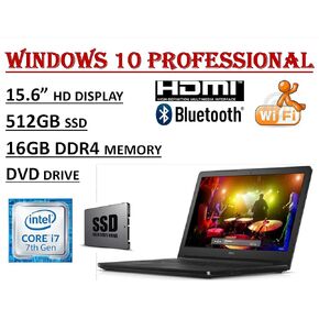 Dell Inspiron 15 5000 Series 5566, 15.6" HD Business Laptop ( 2018 Edition ) - Intel Core i7-7500U Processor - 16GB DDR4 RAM - 512GB SSD - DVDRW - WiFi+Bluetooth - Windows 10 Professional in Kuwait