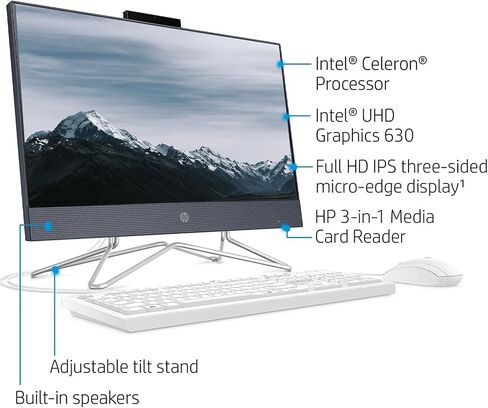 2022 Newest HP AIO Desktop, 21.5" FHD Display, Intel Celeron G5905T Processor, 16GB RAM, 512GB PCIe SSD, Webcam, DVD-RW, Wi-Fi, HDMI, Bluetooth, Wired KB and Mouse, Windows 11 Home, Blue in Saudi Arabia