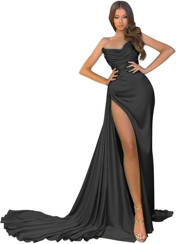 Women's Strapless Mermaid Prom Dresses Long 2022 High Split Formal Evening Party Gowns in Saudi Arabia