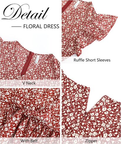 LILBETTER Women's Summer Floral V Neck Dress Ruffle Short Sleeves Casual Long Maxi Dresses in Saudi Arabia