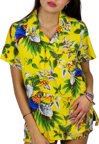 V.H.O. Funky Hawaiian Blouse Women Short-Sleeve Front-Pocket Cherry Parrot Multiple Colors in Kuwait