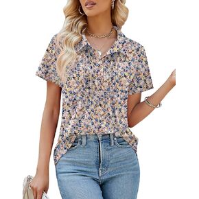LUYAA Women's Polo Shirts Short Sleeve Button Collared Tops V Neck Casual Work Blouses Tunic in Kuwait