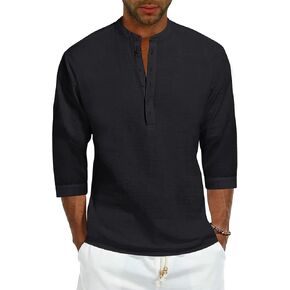 تي شيرت رجالي من Karlywindow من الكتان Henley بأكمام طويلة تي شيرت هيبي لليوجا والصيف والشاطئ كاجوال من Henleys