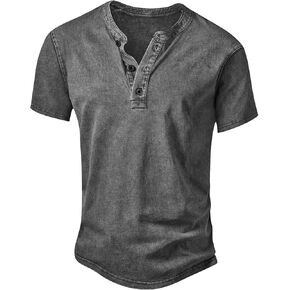 NITAGUT Mens Distressed Henley Shirts Retro Short Sleeve Cotton Tee Shirts Casual Button Down Washed T-Shirts in Saudi Arabia