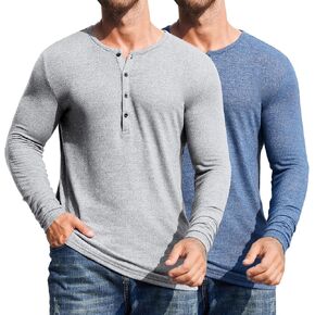 COOFANDY Men's 2Pack Slim Fit Henley Shirts Long Sleeve Lightweight Fashion Casual Cotton Basic T Shirts in Kuwait