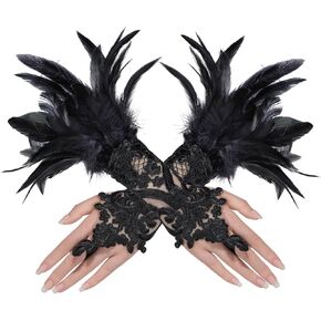 Century Star Women's Gothic Feather Long Gloves Lace Mesh Elbow Gloves Witch Spider Web for Wedding Halloween Party in Saudi Arabia