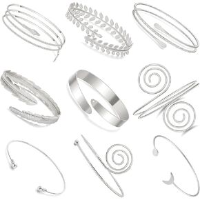 WAINIS 9 PCS Pieces Arm Cuff Upper Arm Band Cuff Bracelet Bangle for Women Silver Gold Adjustable Armband Set