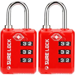 SURE LOCK TSA Approved 3 Digit Luggage Locks With Zinc Alloy Body and Hardened Steel Shackle To Lock Travel Suitcase