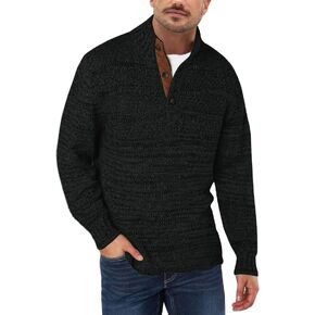 Aoysky Men's Stand Collar Sweater Thermal Button Pullover Sweater Tops Henley Knit Sweaters