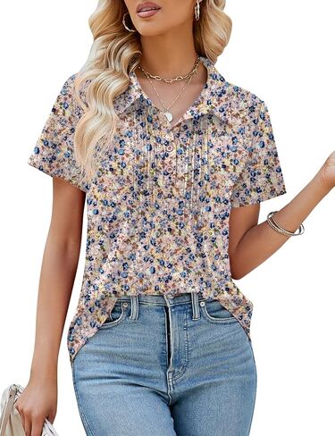 LUYAA Women's Polo Shirts Short Sleeve Button Collared Tops V Neck Casual Work Blouses Tunic in Saudi Arabia