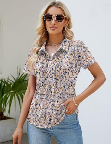 LUYAA Women's Polo Shirts Short Sleeve Button Collared Tops V Neck Casual Work Blouses Tunic in Saudi Arabia