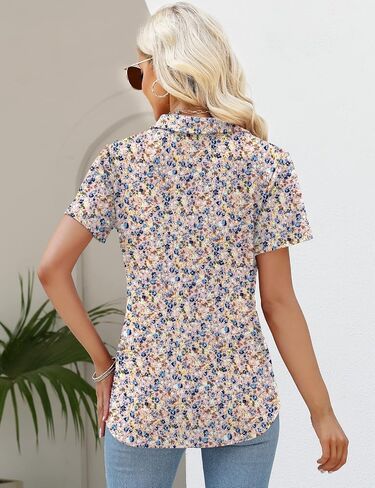 LUYAA Women's Polo Shirts Short Sleeve Button Collared Tops V Neck Casual Work Blouses Tunic in Saudi Arabia
