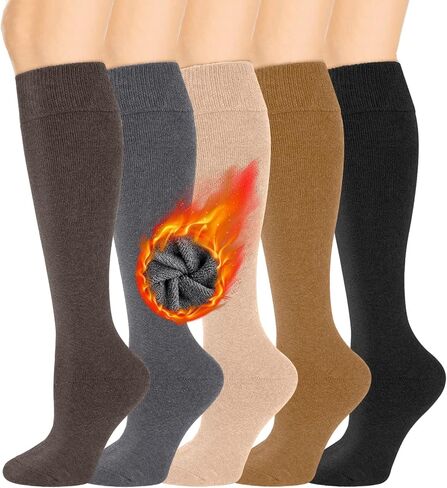 Iseasoo Warm Knee High Socks For Women-Thermal Thigh High Cotton Socks For Hiking, Winter, Gifts in Kuwait