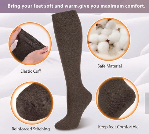 Iseasoo Warm Knee High Socks For Women-Thermal Thigh High Cotton Socks For Hiking, Winter, Gifts in Kuwait