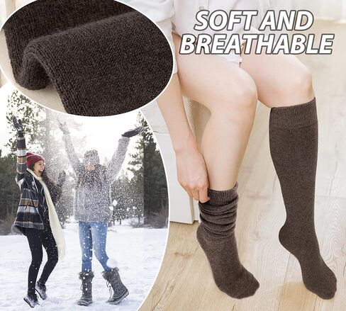 Iseasoo Warm Knee High Socks For Women-Thermal Thigh High Cotton Socks For Hiking, Winter, Gifts in Kuwait