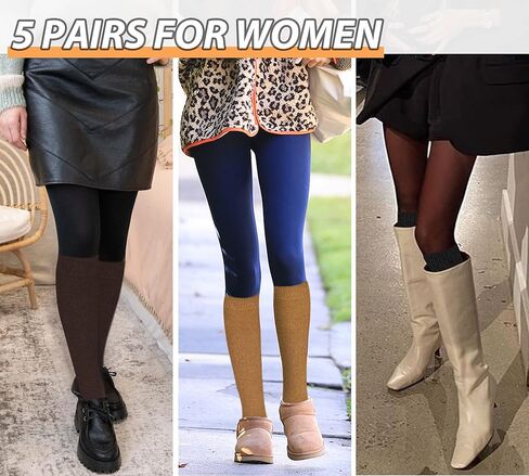 Iseasoo Warm Knee High Socks For Women-Thermal Thigh High Cotton Socks For Hiking, Winter, Gifts in Kuwait