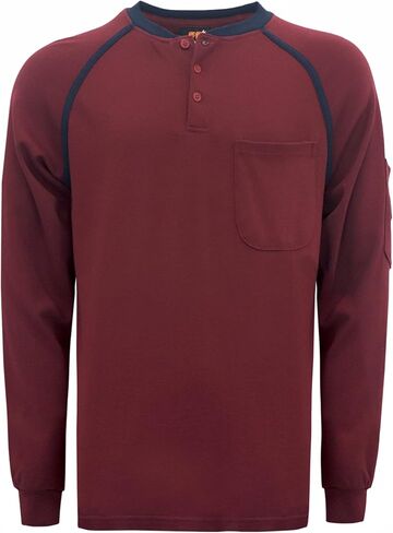 KONRECO FR Shirts for Men Long Sleeve 7oz Cotton Flame Resistant/Fire Retardant CAT2 Henley Shirt in Kuwait