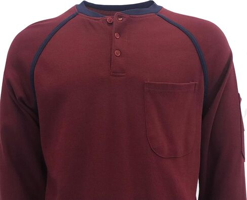 KONRECO FR Shirts for Men Long Sleeve 7oz Cotton Flame Resistant/Fire Retardant CAT2 Henley Shirt in Kuwait