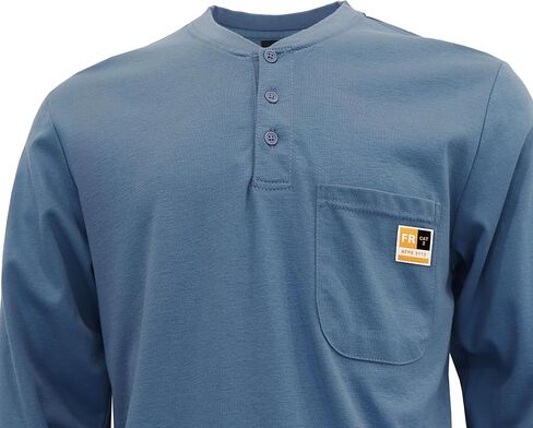KONRECO FR Shirts for Men Long Sleeve 7oz Cotton Flame Resistant/Fire Retardant CAT2 Henley Shirt in Kuwait