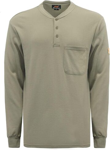 KONRECO FR Shirts for Men Long Sleeve 7oz Cotton Flame Resistant/Fire Retardant CAT2 Henley Shirt in Saudi Arabia