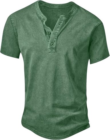 NITAGUT Mens Distressed Henley Shirts Retro Short Sleeve Cotton Tee Shirts Casual Button Down Washed T-Shirts in Kuwait