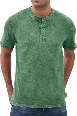 NITAGUT Mens Distressed Henley Shirts Retro Short Sleeve Cotton Tee Shirts Casual Button Down Washed T-Shirts in Kuwait