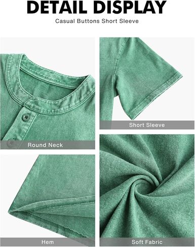 NITAGUT Mens Distressed Henley Shirts Retro Short Sleeve Cotton Tee Shirts Casual Button Down Washed T-Shirts in Kuwait