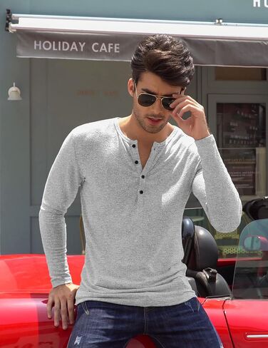 COOFANDY Men's 2Pack Slim Fit Henley Shirts Long Sleeve Lightweight Fashion Casual Cotton Basic T Shirts in Kuwait