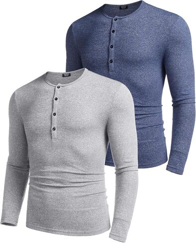 COOFANDY Men's 2Pack Slim Fit Henley Shirts Long Sleeve Lightweight Fashion Casual Cotton Basic T Shirts in Kuwait
