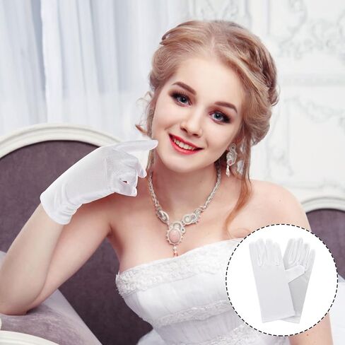 Short Satin Gloves Wrist Length Opera Gloves Women's Gown Gloves Wedding Bridal Gloves for Dinner Banquet Tea Party in Kuwait