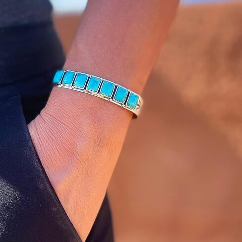 Turquoise Bracelet Sterling Silver 925 Genuine Turquoise Cuff Bracelet in Kuwait