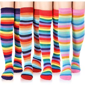 4 Pairs Rainbow Knee Socks, Thigh High Striped Knee Socks, Pride Rainbow Striped Socks Stockings for Women Rainbow Cosplay Costume Colorful Dress up Party in Saudi Arabia
