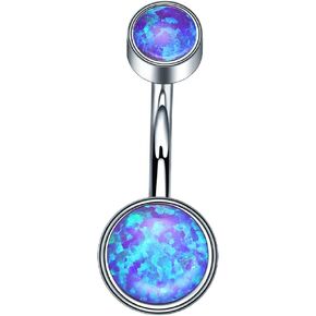 VOJO Belly Button Ring Navel Cubic Zircon Opal G23 Titanium Hypoallergenic Threaded 14G Diamond Body Piercing Jewelry Birthstone for Women
