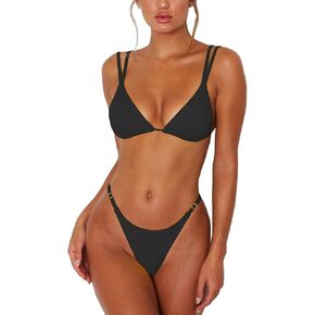 ForBeautyShe Women's Sexy Thong Bottom Two Piece Bikini Double Shoulder Straps Cute Swimsuit Triangle Bathing in Kuwait