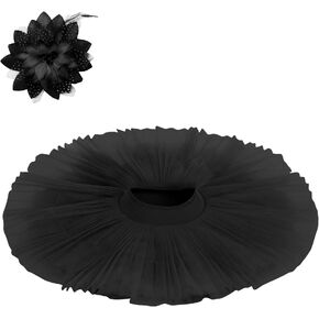 Women 2PCS Ballet Platter Tulle Skirt Swan Dance Leotard with Hair Clip 7 Layers Hard Organdy Mesh Tutu for Rehearsal