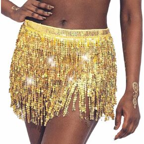 DRESBE Sequin Fringe Skirt Sparkly Belly Dance Hip Scarf Tassel Waist Wrap Belt Skirts Party Rave Costume for Women and Girls
