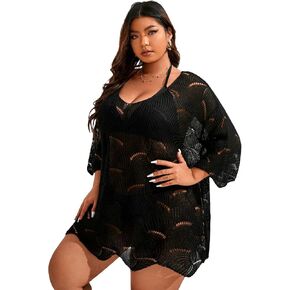 MakeMeChic Women's Plus Size Swimsuit Crochet Cover Up Bathing Suit Beach Dress