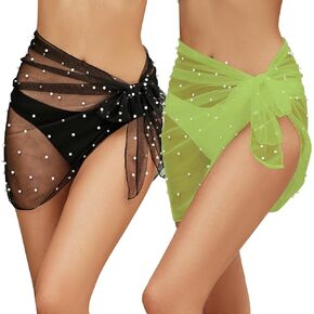 Beamuse 2 Pieces Pearl Crochet Skirt Cover Ups for Swimwear, Swimsuit Coverup Short Sarong Bathing Suit Cover Ups Women Wrap in Kuwait