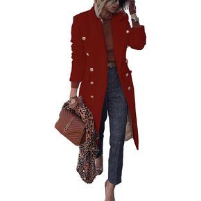 BZB Women's Elegant Notched Collar Double Button Slim Long Wool Blend Pea Coat Jacket