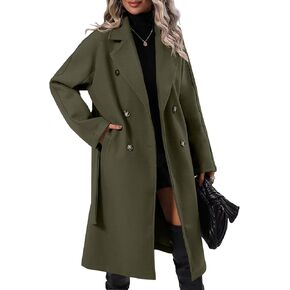 Danedvi Women Elegant Wool Pea Coat Lapel Collar Double Breasted Mid-Long Winter Overcoats with Belted Pockets