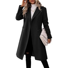 Danedvi Womens Long Double Breasted Coats Lapel Collar Pea Coat Winter Slim Fit Jackets Trench Coat Outwear