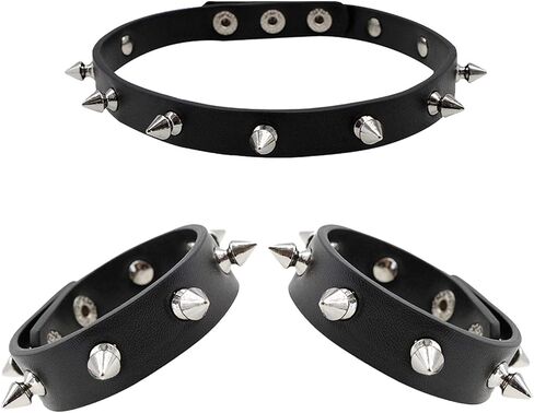 taffeta alley Leather Bracelet Studded Spike Rivet Cuff Unisex Spike Choker and Goth Bangle Set in Kuwait