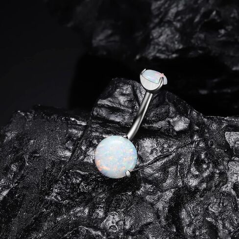 VOJO Belly Button Ring Navel Cubic Zircon Opal G23 Titanium Hypoallergenic Threaded 14G Diamond Body Piercing Jewelry Birthstone for Women in Kuwait