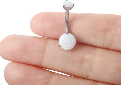 VOJO Belly Button Ring Navel Cubic Zircon Opal G23 Titanium Hypoallergenic Threaded 14G Diamond Body Piercing Jewelry Birthstone for Women in Kuwait