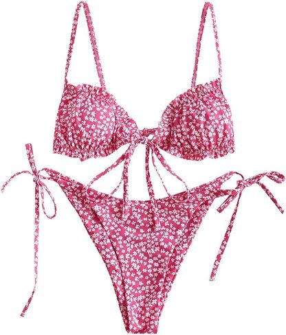 ZAFUL المرأة Ditsy الأزهار المطبوعة ملابس السباحة Underwire معقود سلسلة مثلث بيكيني عالية قطع صفيق مجموعة البكيني in Kuwait