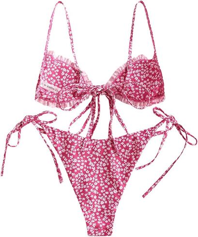 ZAFUL المرأة Ditsy الأزهار المطبوعة ملابس السباحة Underwire معقود سلسلة مثلث بيكيني عالية قطع صفيق مجموعة البكيني in Kuwait